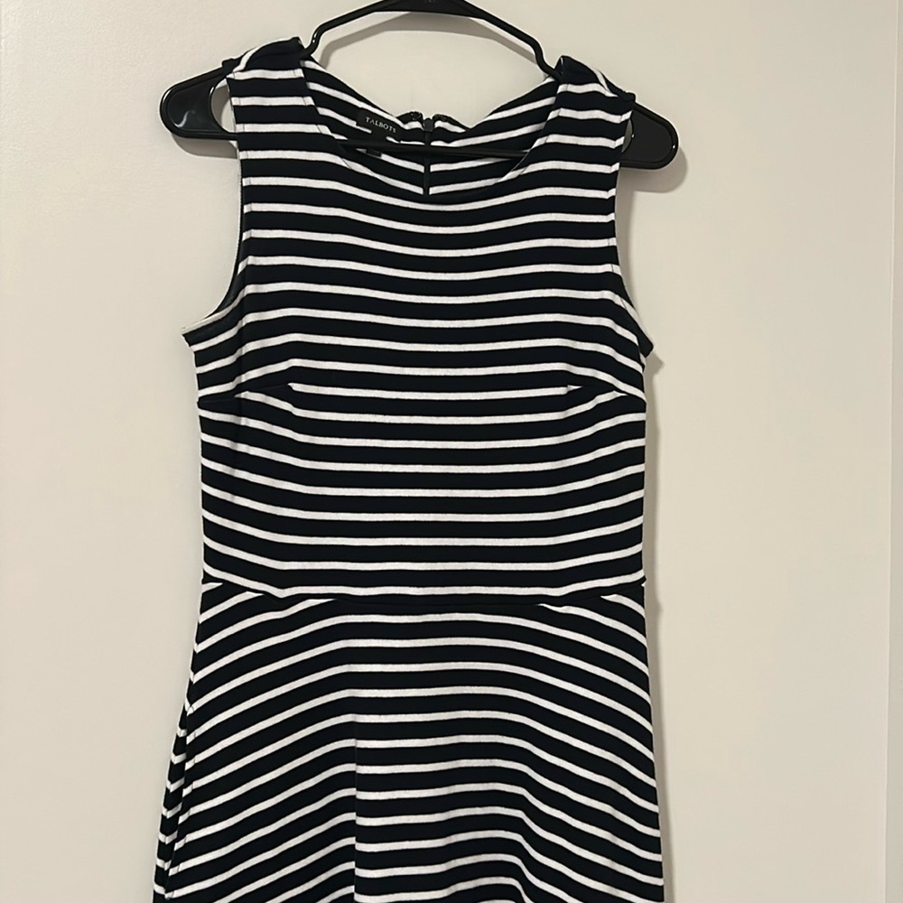 Talbots 100% Cotton Navy Blue and White Striped Dress  Coastal Size Small